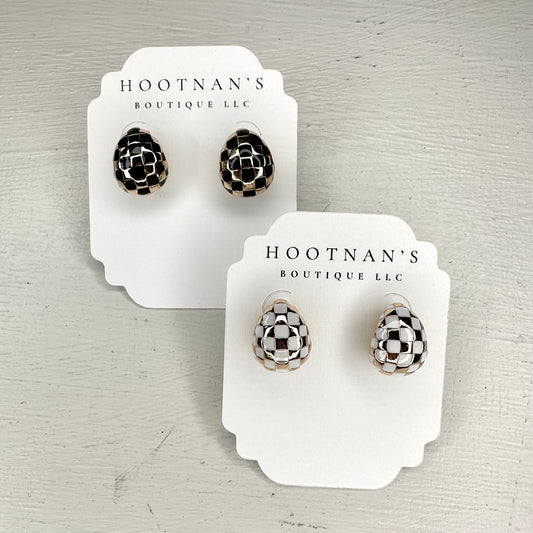 Checkered Half Moon Studs