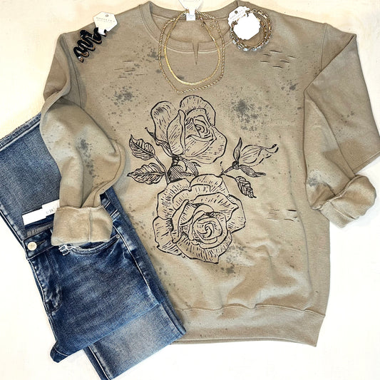 Distressed Rose Pullover