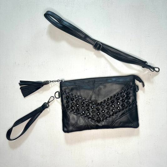 Studded Black Wristlet