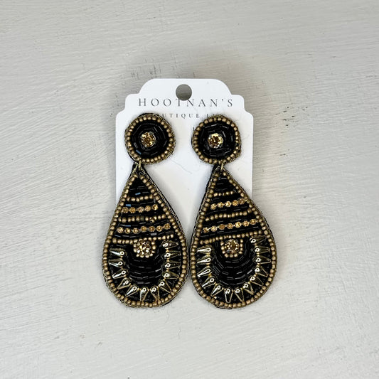 Beaded Teardrop Black/Gold